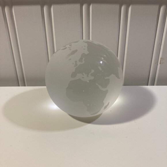 Etched Glass Crystal Globe Paperweight - Picture 1 of 2